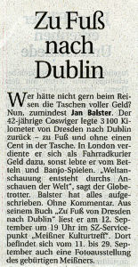 Zeitung, Sächsische Zeitung, 2006, Zu Fuß von Dresden nach Dublin, Buch